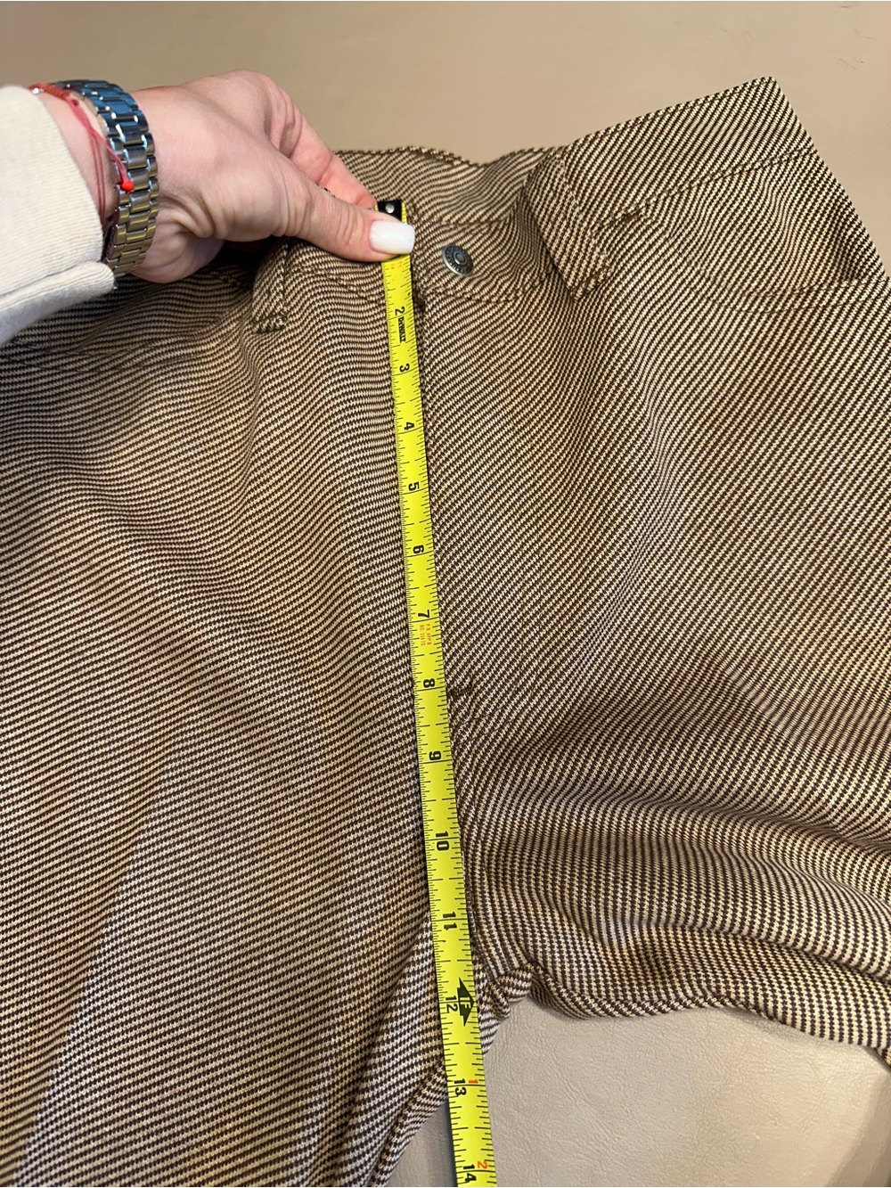 Vintage Levi’s for Gals Brown Micro Stripe High Waist Wide Leg Pants 70s Style S - Picture 6 of 11